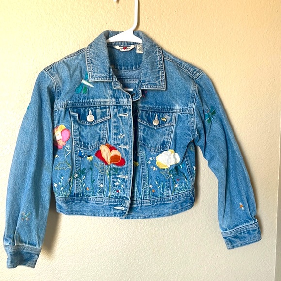 GAP Other - Vintage Girl's M GAP ORIGINAL Blue Denim / Jean Jacket with Floral Embroidery